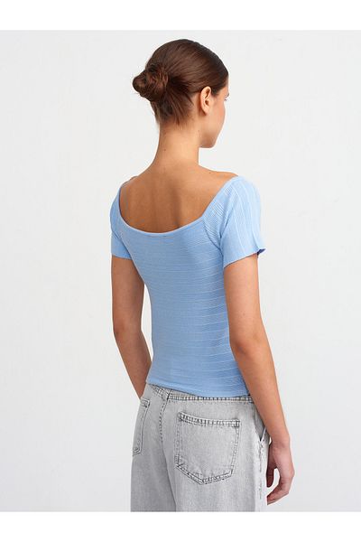 Dilvin 10528 Bluză de tricotaj cu guler Bardot albastru