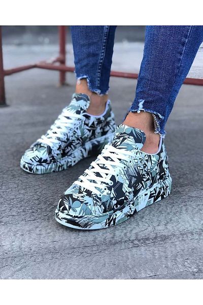 kapsulavm Black and White Painted Men's Casual Shoes