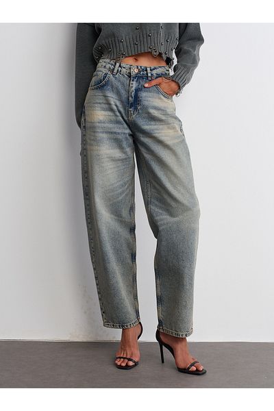 Dilvin 71687 Pantaloni din denim cu mâneci cu bule de nuanță