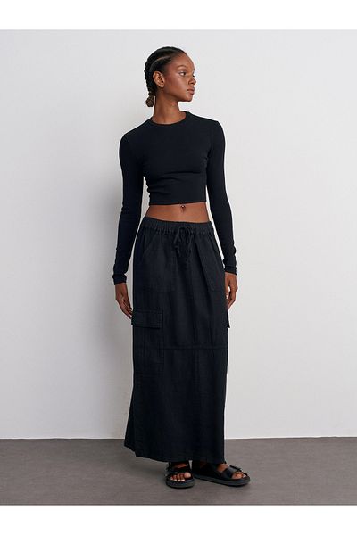Dilvin 31236 Μαύρο μακρυμάνικο Crop Top