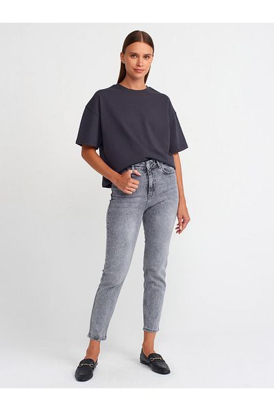 Dilvin 71461 Gray Mom Jean Snow Washed Pants