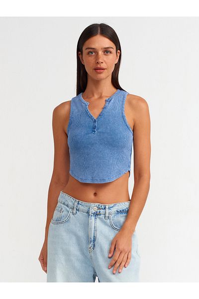 Dilvin 20844 Model Top-A.Indigo - Washing Effect