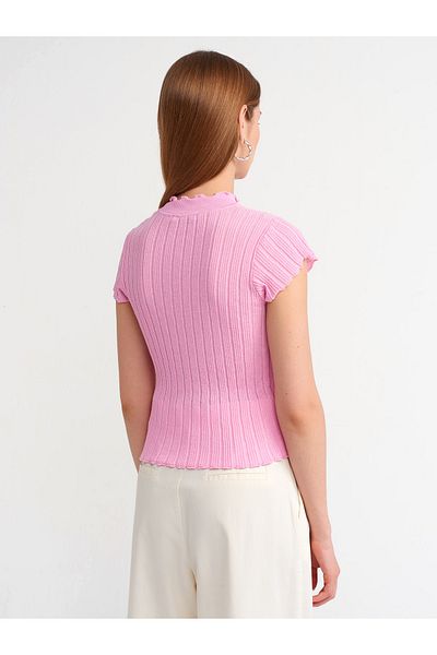 Dilvin Model 10518 - Bluza Roz Transparenta Tricotaj cu Guler Stand