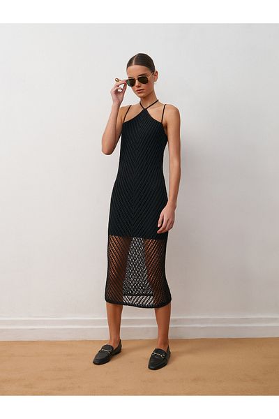 Dilvin 90207 Rochie de tricotaj curbate cu bretele-negru