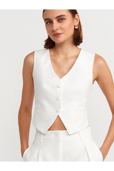 Dilvin 60558 Model White Classic Buttoned Vest