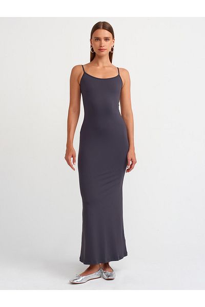 Dilvin 91175 Strappy Anthracite Μακρύ Φόρεμα