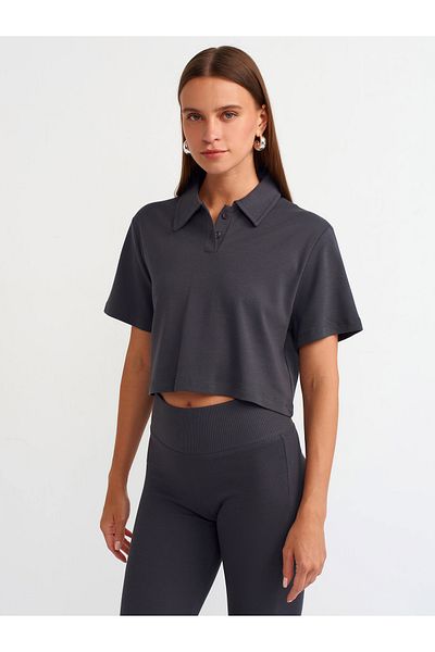 Dilvin 30961 - Anthracite Polo Collar Cotton T-shirt