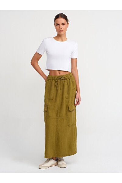 Dilvin 80875 Μακριά φούστα με τσέπες Cargo - Πράσινο λαδί