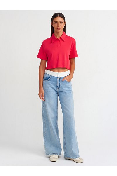 Dilvin 71670 Pantaloni albaștri din denim - Detaliu tăiat