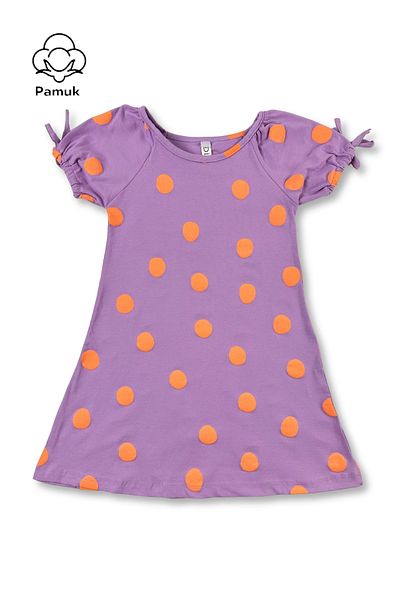 difa kids Lilac Point Patterned Comfortable Summer Dress with Balloon Sleeves - Girl