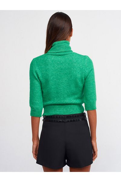 Dilvin 10306 Pulover crop cu mânecă scurtă cu gât-verde