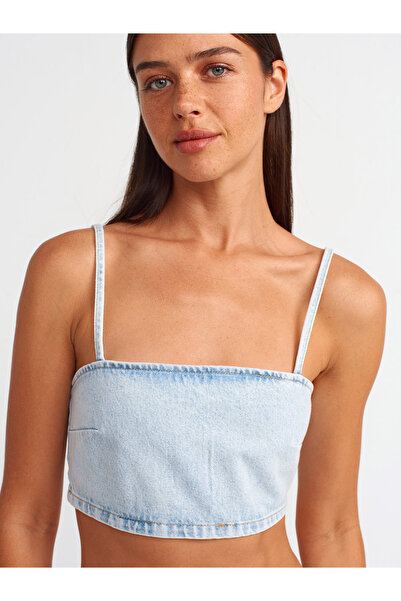Dilvin 50735 Kısa Denim Büstiyer-Mavi