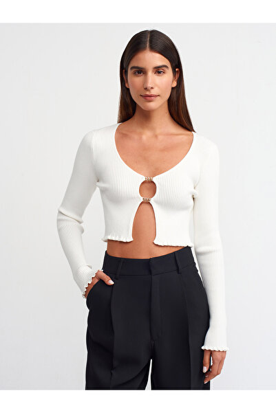 Dilvin 60134 U-Gât Accesorii față Tricotaj Cardigan-ecru