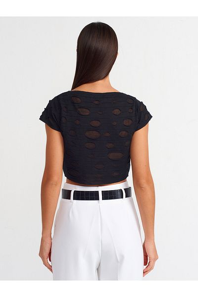 Dilvin 10567 Tricot negru cu gât cu barca
