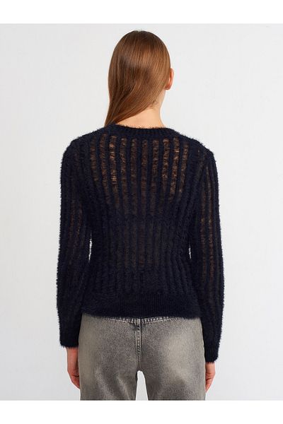Dilvin 10473 Pulover cu gât moale, transparent, cu textura moale-negru