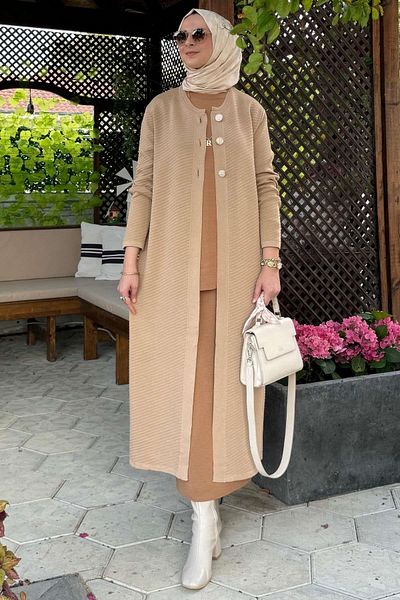 Rabia Şamlı Μπεζ πλεκτή ζακέτα Sinem Steel