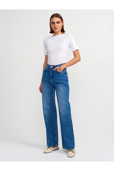 Dilvin 71688 - Pantaloni de denim cu tăietură largă cu detalii în piatră, albaștri