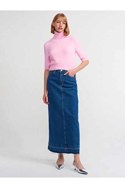 Dilvin 10480 Model Pink Soft Textured Full Turtleneck Sweater