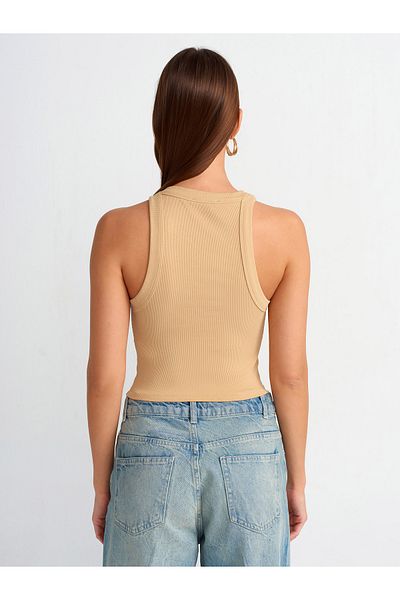 Dilvin 20810 Crop Top-Camel