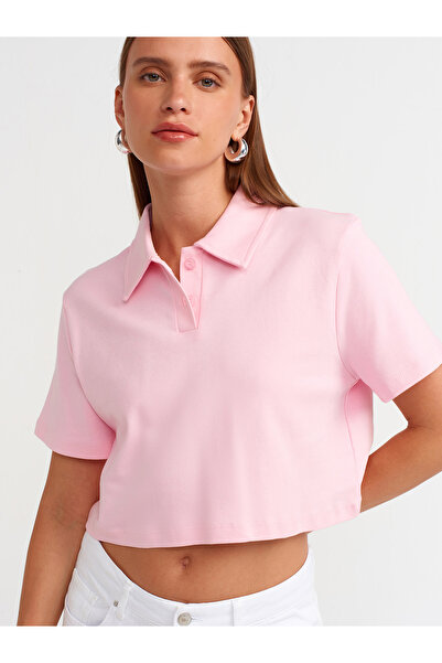 Dilvin 30961 - Tricou roz din bumbac cu guler polo