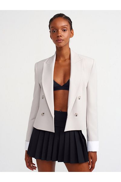 Dilvin 60740 Stone Color Contra Cuffed Blazer Jacket