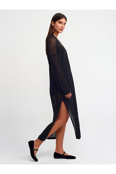 Dilvin 60227 Cardigan tricot ajurat cu mâneci kimono-negru