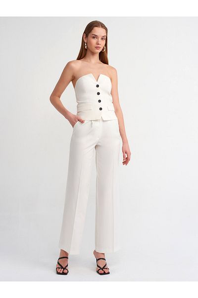 Dilvin 71283 Adjustable Waisted Stylish Trousers-White
