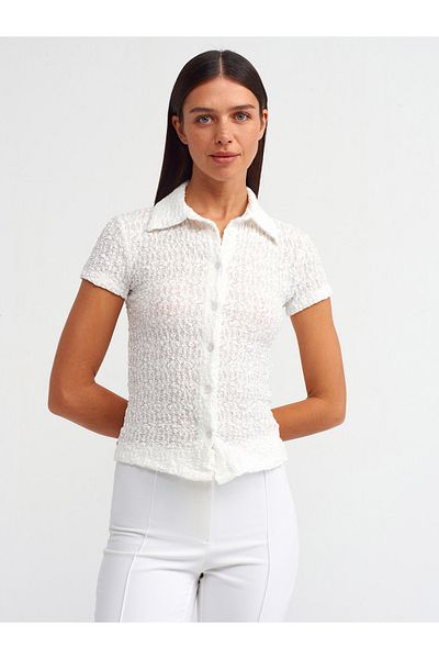 Dilvin 30999 Ecru Short Sleeve Lace Shirt