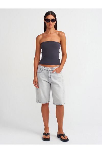 Dilvin 71510 Gray Denim Bermuda - Side Stitched