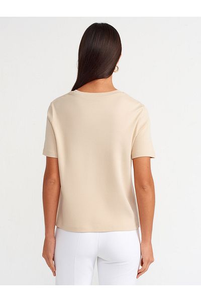 Dilvin Model 31142 - Tricou din bumbac de culoare bej deschis