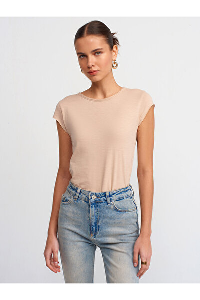 Dilvin 30699 Βαμβακερό μπλουζάκι-Μπεζ