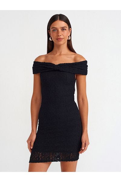 Dilvin 91105 Black Mini Dress - Off-the-Shoulder Design