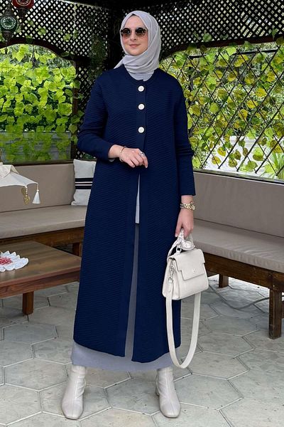 Rabia Şamlı Πλεκτό Πλεκτό Ζακέτα Navy Blue Sinem Steel