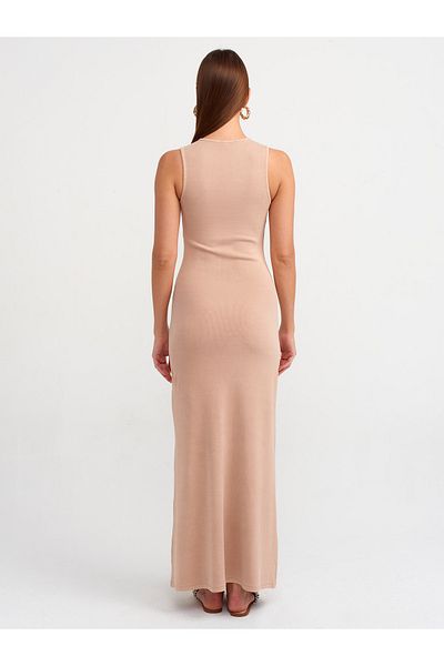 Dilvin 90868 Rochie maxi bej - Efect de spalare