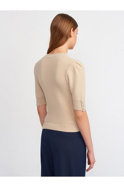 Dilvin 10295 Pulover cu mânecă scurtă cu gât roșu-bej