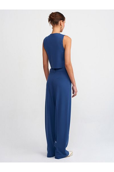 Dilvin 71190 High Waist Long Trousers-Indigo