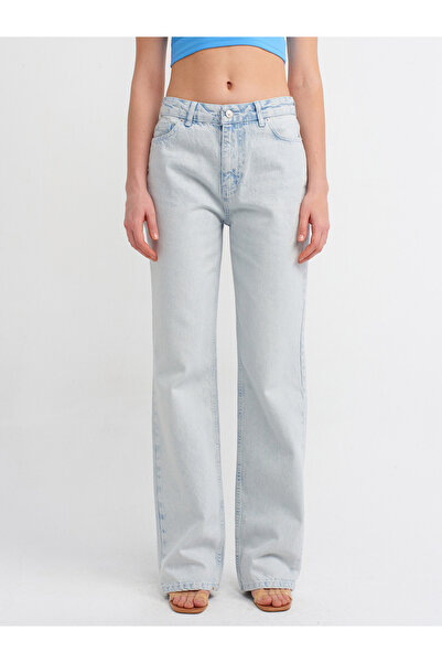 Dilvin 71455 Pantaloni din denim cu talie joasă din țesătură spartă-albastru