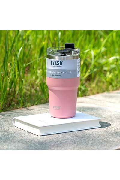 Tyeso Tripletask Termos Vakumlu Paslanmaz Çelik Pipetli 600ml Pembe