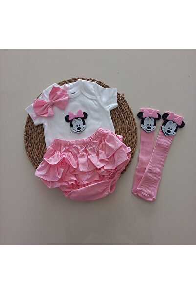MARS BABY مجموعة جوارب بودي سوت للفتيات الصغيرات باللون الوردي ميني مع تنورة قصيرة مكشكشة