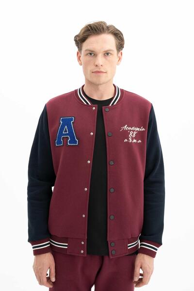 Arma Ανδρικό κόκκινο κομψό φούτερ με κανονική εφαρμογή με κουμπιά κολεγιακό παλτό K 26264650001