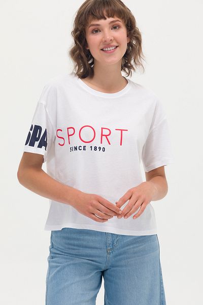 U.S. Polo Assn. Tricou alb pentru femei cu gâtul rotund 50264171-VR013