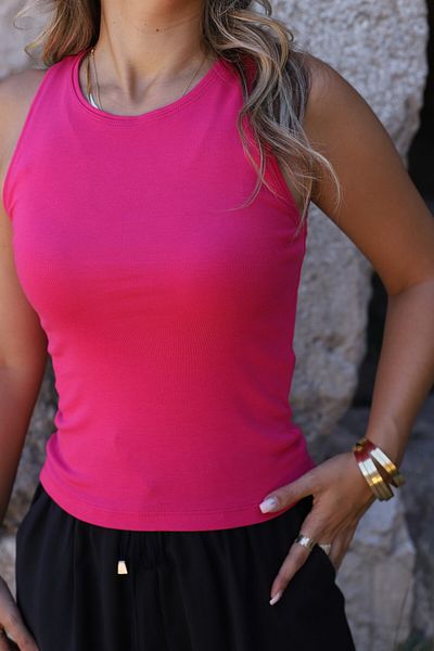 bytugcekaya Φούξια λαιμόκοψη μακριά Crop Top