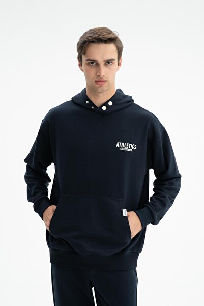 Arma Ανδρικό φούτερ με κουκούλα με κουκούλα με 3 νήματα, μπλε ναυτικό, χωρίς τσέπη καγκουρό 26254626201