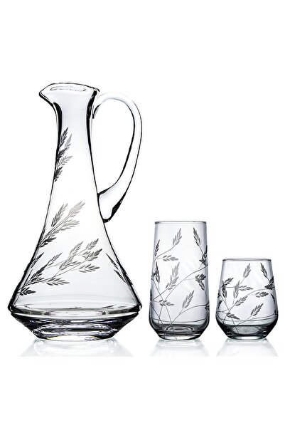 DECOCIA Pudgy 25 Parça 12 Kişilik Bardak Seti Dik Karaflı Sürgün Desenli