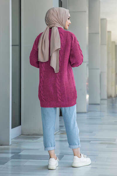 LUGMO Women's Hijab Knitwear Cardigan 5-Button Hair Knitted Cardigan Fuchsia