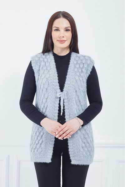 Elçelya Moda Gray Soft Women's Bridal Vest - Standard Design