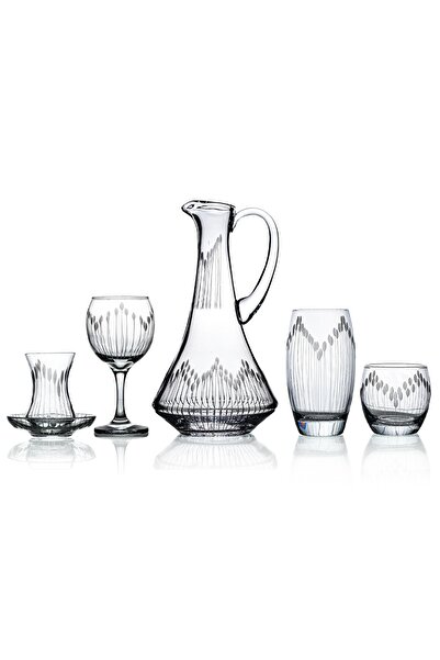 DECOCIA Pudgy 31 Parça 6 Kişilik Bardak Çeyiz Seti Dik Karaflı Vega Desenli