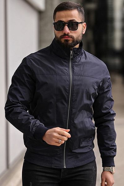 LUGMO Men's Shirt Collar Spring Coat Lined Seasonal Jacket Navy Blue