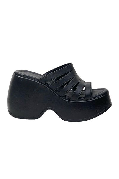 Shemard High Heeled Black Strappy Women's Platform Sandals - 10 Cm Dlg11