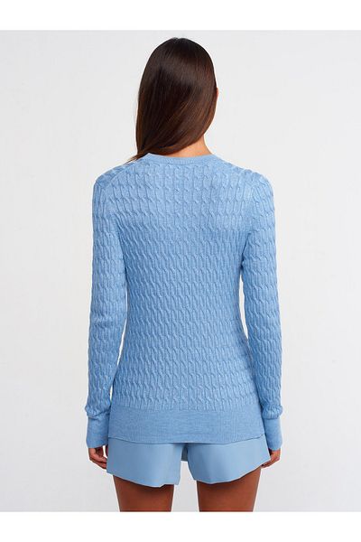 Dilvin 10476 Pulover împletit cu păr cu gât crew-A.Indigo-M